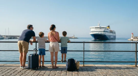 Famille regardant un ferry en approche depuis le port de Toulon